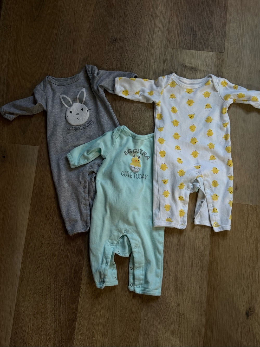 Infant One-Piece Romper Set - Gray, Mint, White with Yellow Chick Prints